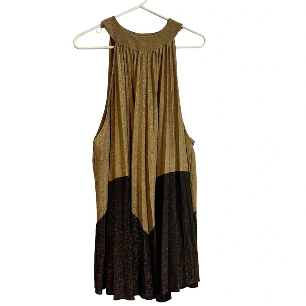 Free People Metallic Shimmer Pleated Mini Love Dress
